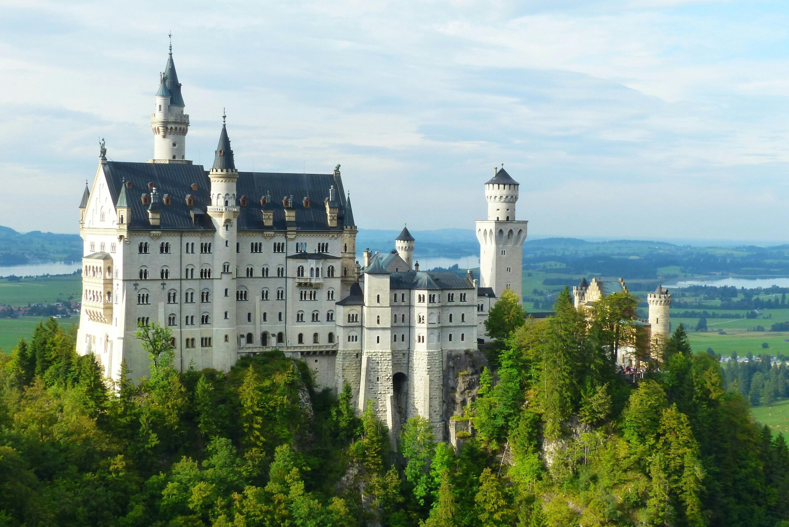 Neuschwanstein Castle perched on a mountain in southern Germany