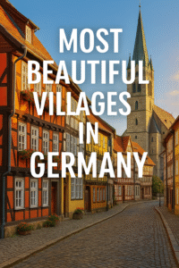 Most Beautiful Villages in Germany Most beautiful villages in Germany – picturesque half-timbered houses and cobblestone street in Halberstadt